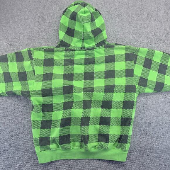 Monster Energy Exist Hoodie Mens Medium Green Plaid Checkered Cotton Skater Y2K - Picture 7 of 8
